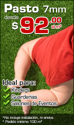Pasto Sintetico 7 mm desde $92.00 el metro cuadrado. Ideal para: Kinders, Guarderias y Salones de Eventos